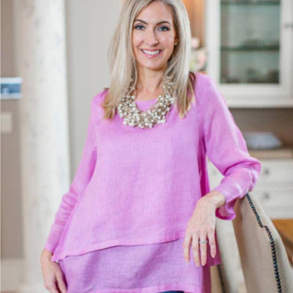 Crown Linen Designs Audrey Double Layer Top, 100% linen, Lavender, XL